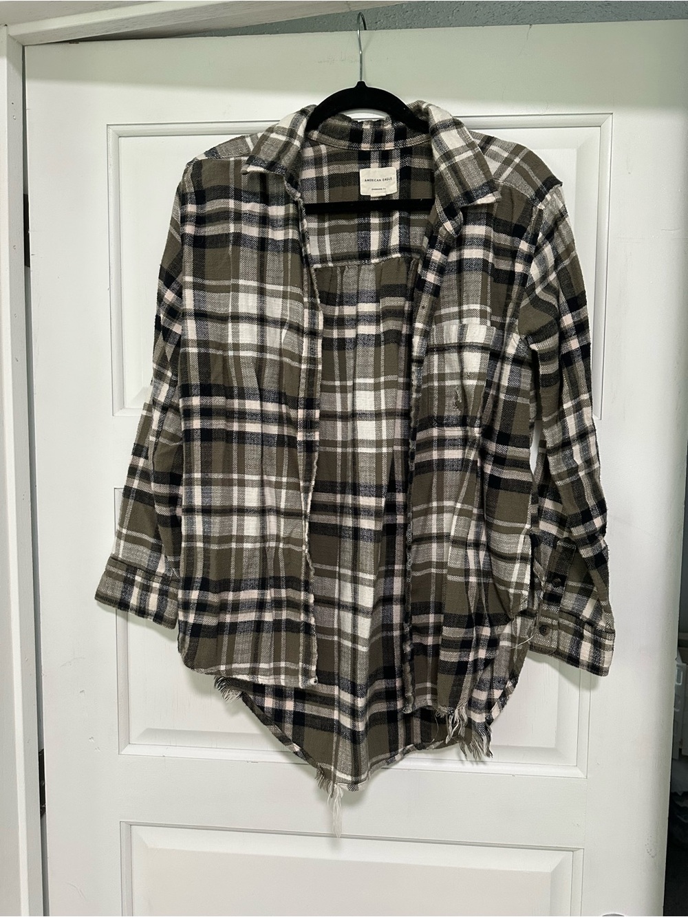 American Eagle Outfitters Olive, Black & White Plaid Oversized Shirt